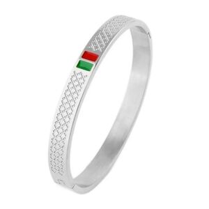 Patterned Red and Green Stainless Steel Fashion Bangle NIB